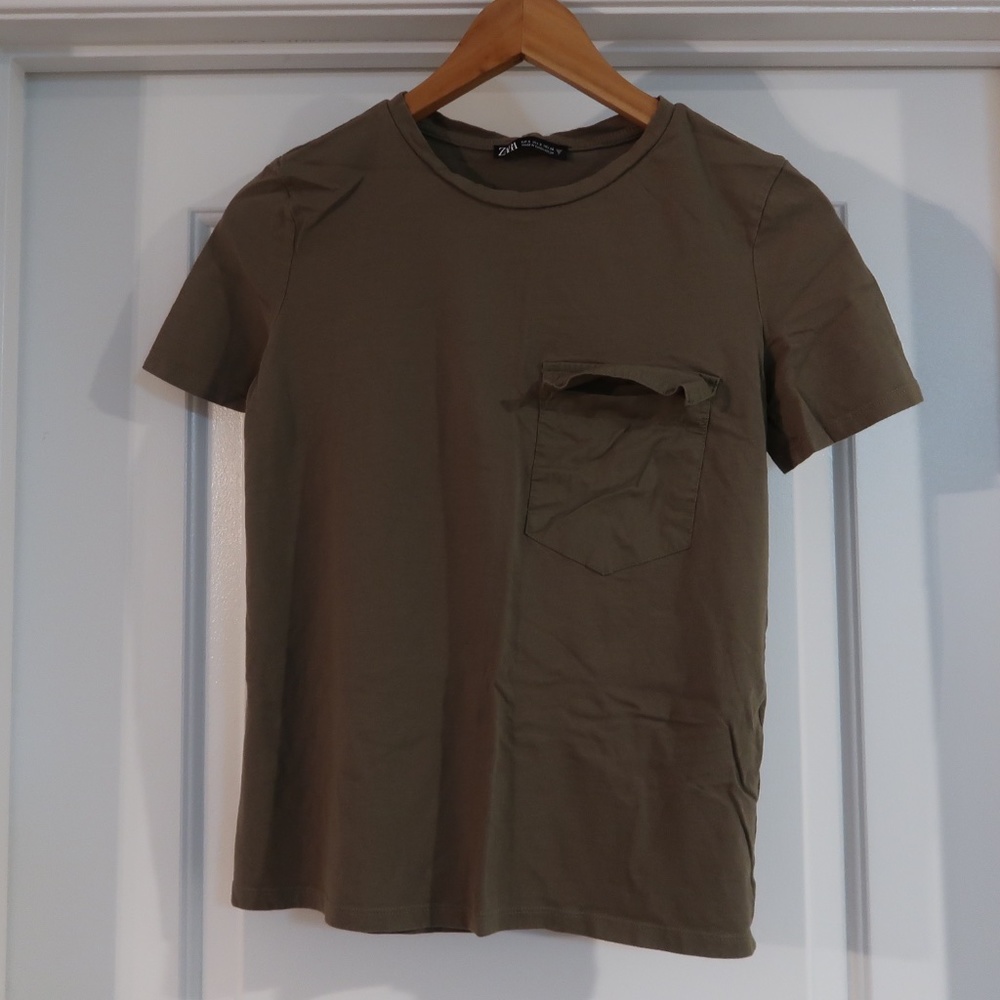 Army Green Basic Pocket Short Sleeve T Shirt